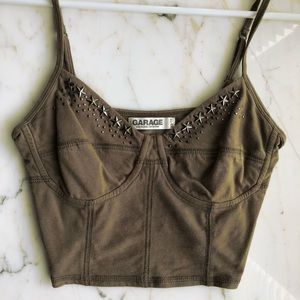 Garage Studded Stars Army Green Crop Top